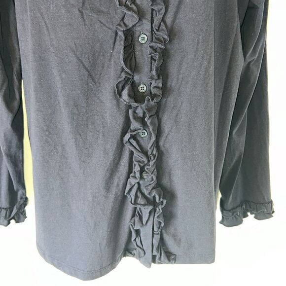 BODEN Alberta Button Front Ruffle Detail Navy Long Sleeve Top-18 - Picture 5 of 11